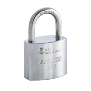 High-security steel padlock with stainless steel shackle, ideal for securing property and commercial use, offering robust protection against burglary and theft.