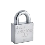 Heavy-duty stainless steel padlock with engraved "Anchor Lås" text, secure and durable lock suitable for high-security applications. Ideal for commercial and industrial use.